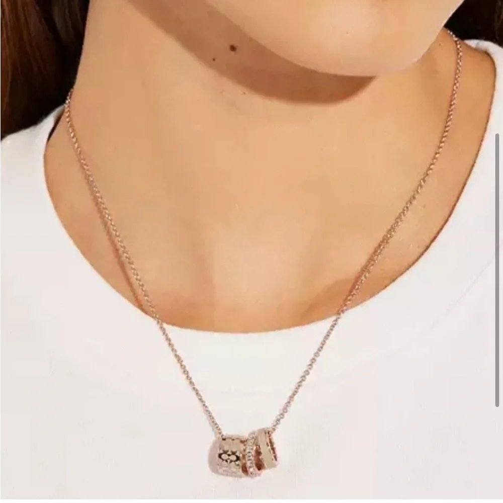 Coach Rose Gold/Chalk Plated brass,‎ enamel and glass NWT Necklace (16/18”)